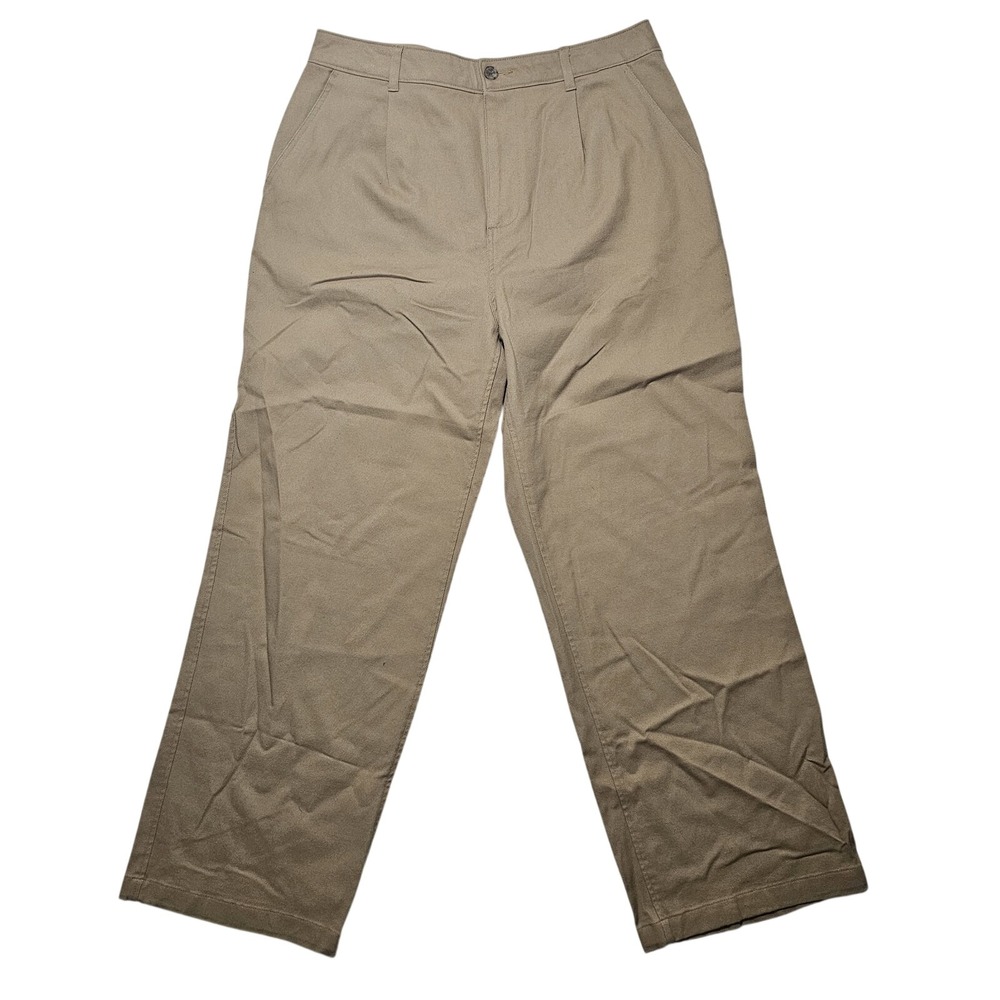 Mode of One Relaxed-Fit Wide Leg Pleated Twill Pants Tannin Khaki Size‎ 31